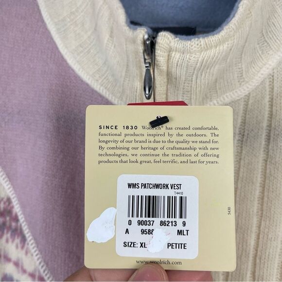 NEW Vintage Woolrich Lamb's Wool Patchwork Zip Up Sweater Vest Size XL Petite - Picture 10 of 10
